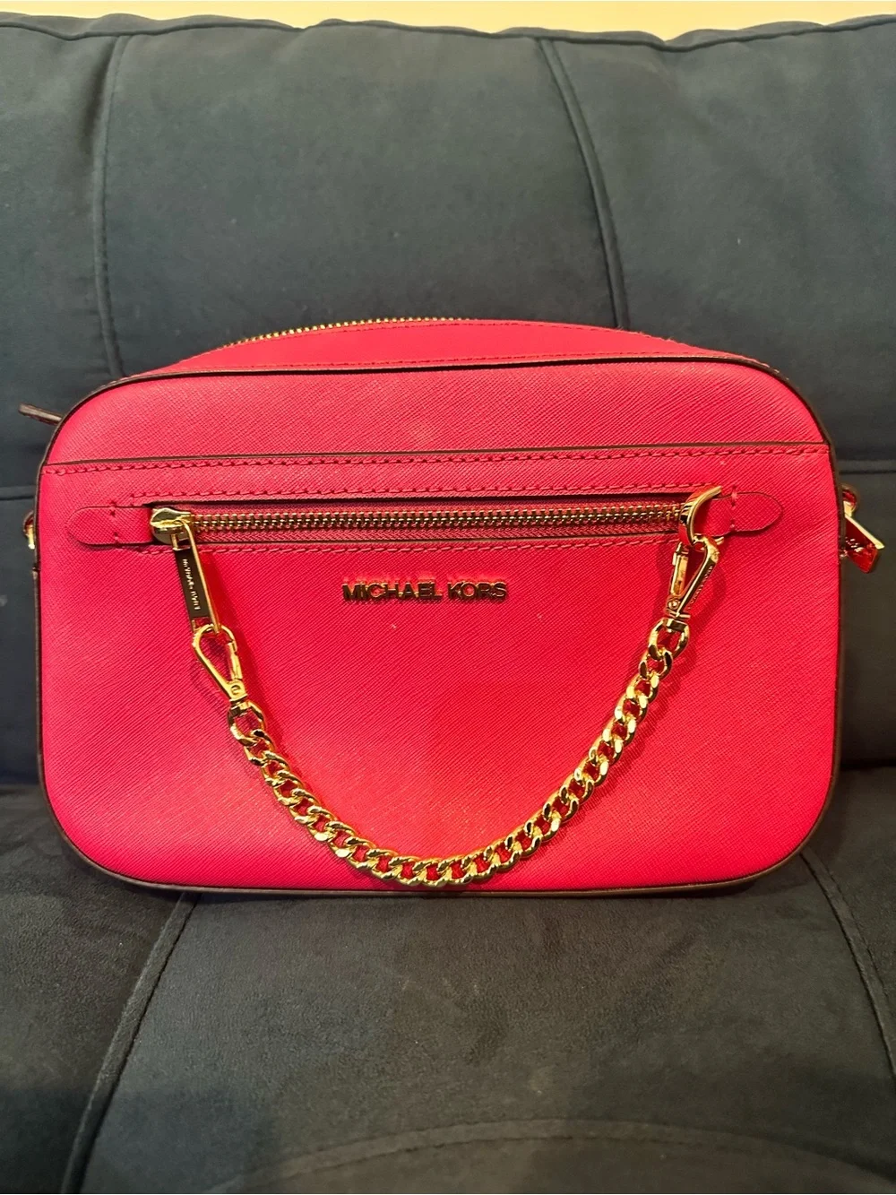 Michael Kors Hot Pink Crossbody Bag with Gold Chain